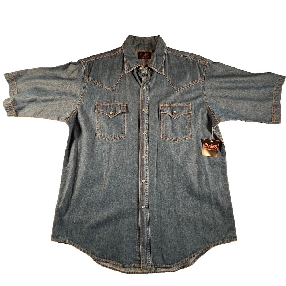 Plains Western Wear Pearl Snap Shirt Vintage New W/ Tags  Men's L Blue